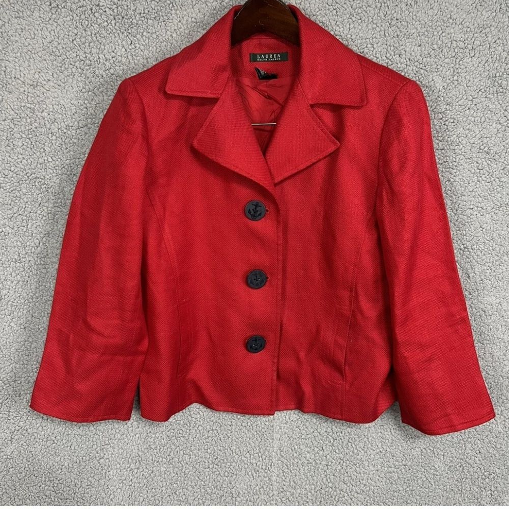 Ralph Lauren Bold Red Fabric blazer linen business casual formal detail
